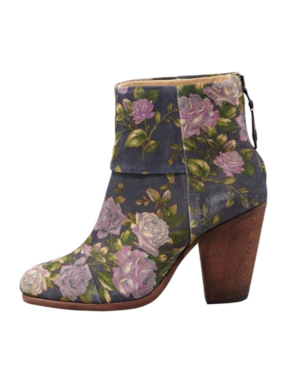 rag & bone | Women’s Navy/Purple Floral Suede Back Zip Newbury Ankle Boots 8.5